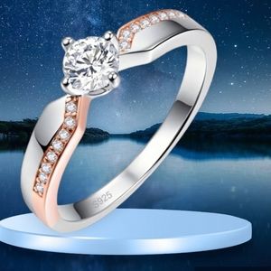 925 Sterling Silver Round Cut White Topaz Rose Gold Simple Wedding Ring.